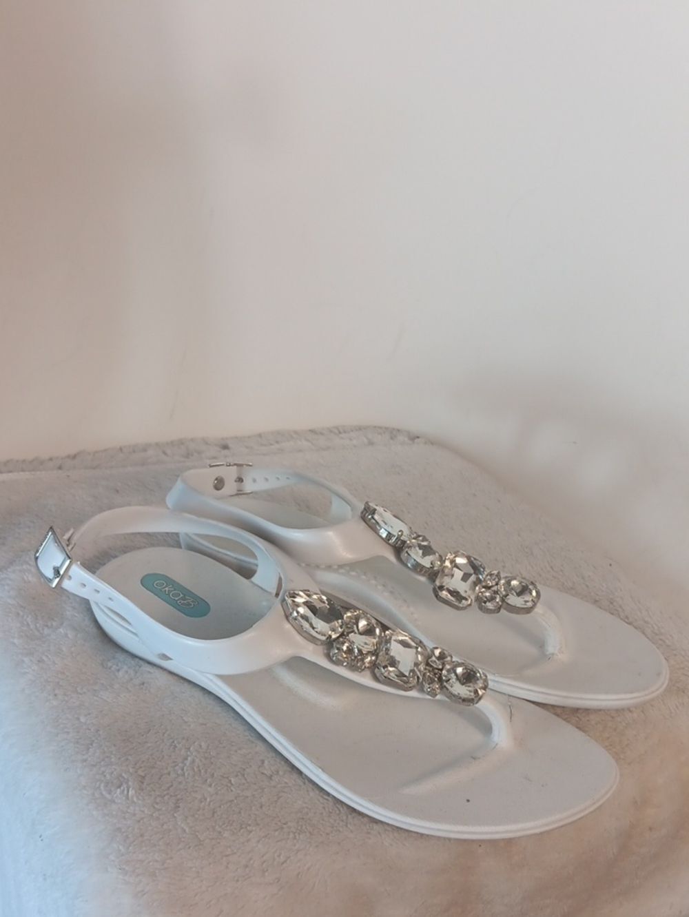 OKA b. White Jeweled Slingback Sandals